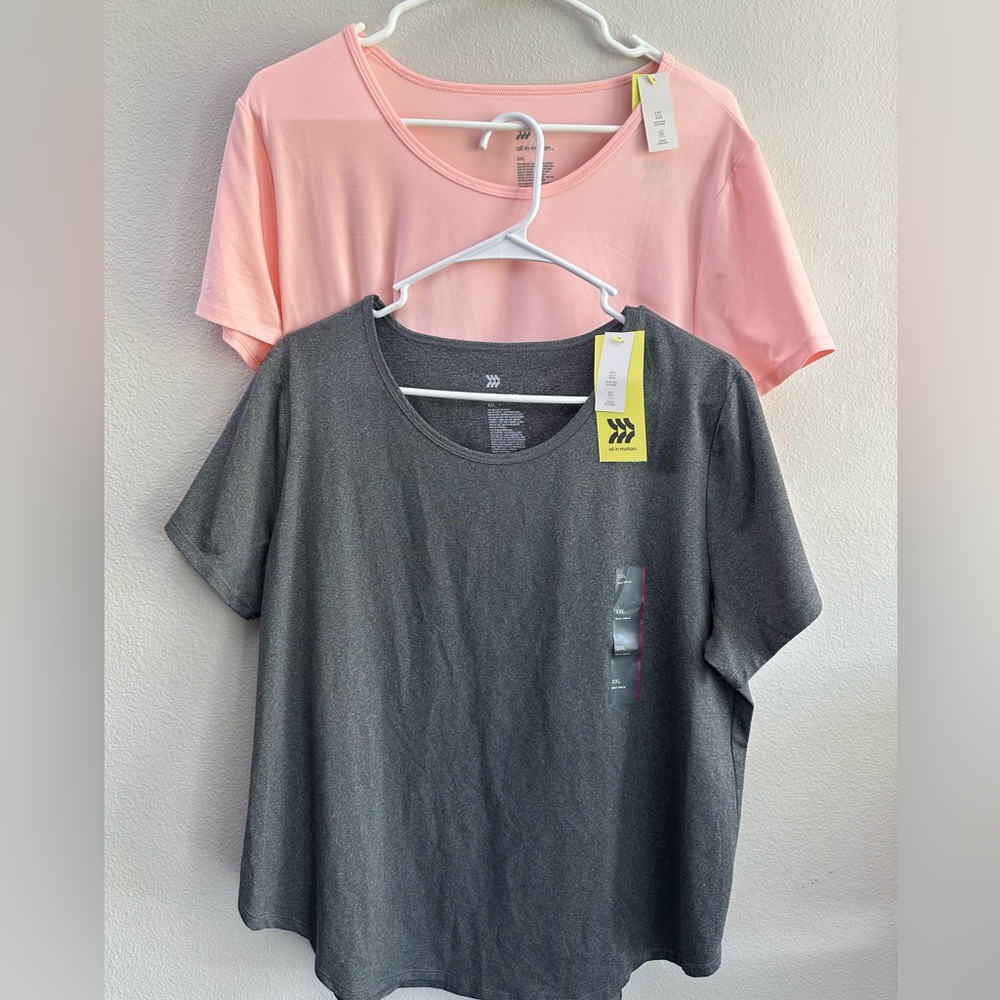 NWT All In Motion Pink and Gray T-Shirt Set XXL short sleeve workout tees